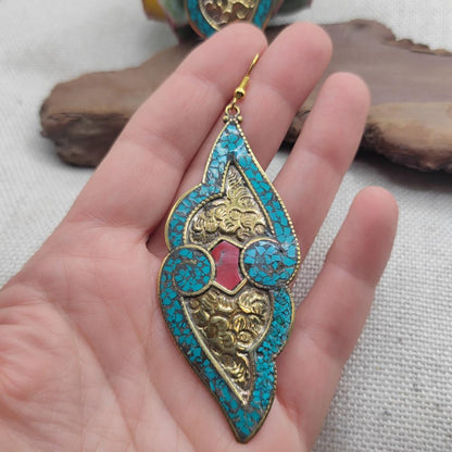 ORECCHINI tibetani in ottone con turchese - SILERU