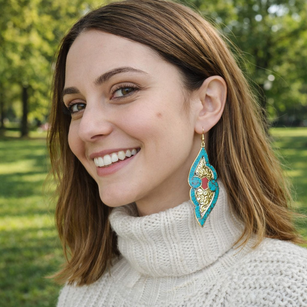 ORECCHINI tibetani in ottone con turchese - SILERU
