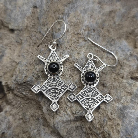 Orecchini tuareg in argento 925 onice nero - ANUPAM