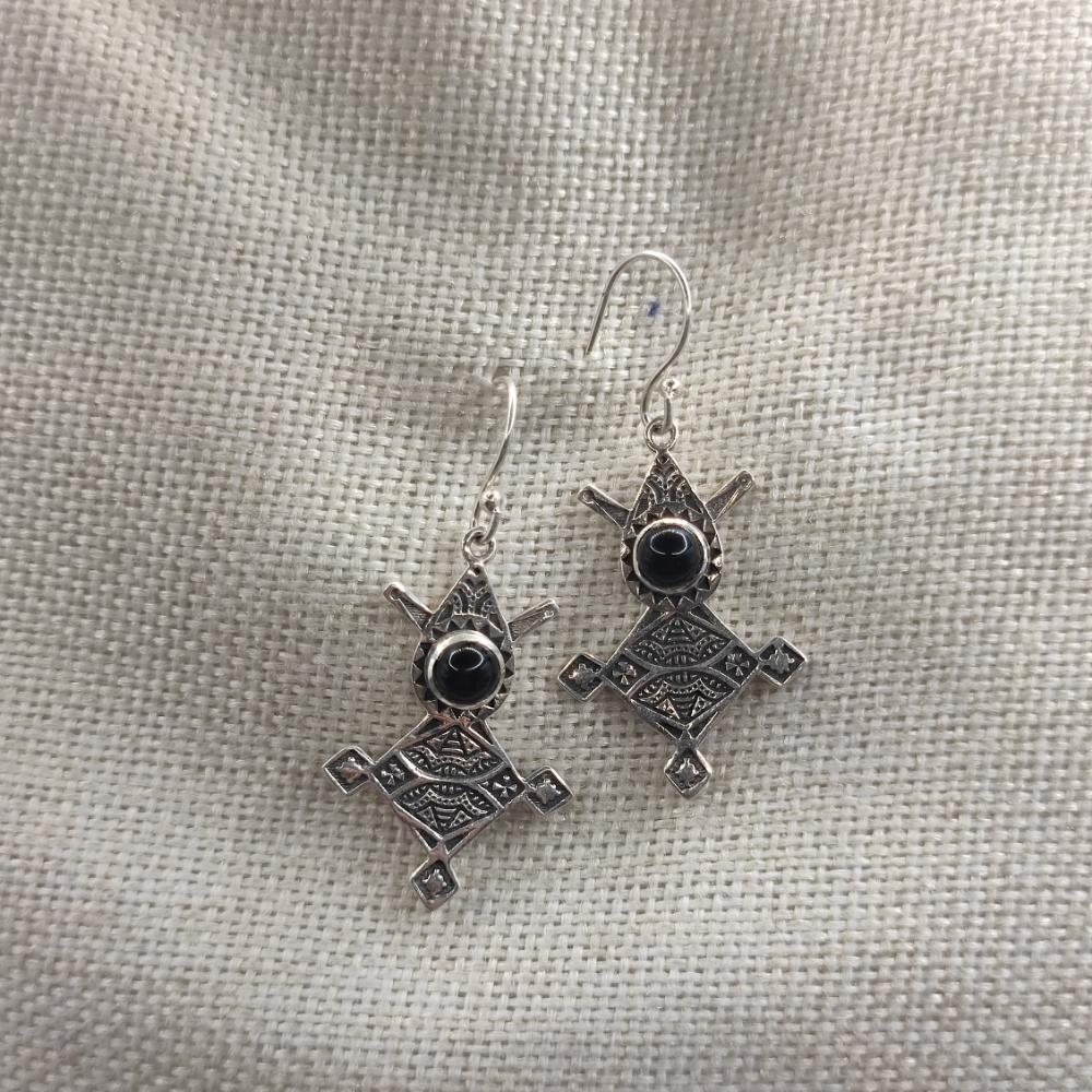 Orecchini tuareg in argento 925 onice nero - ANUPAM