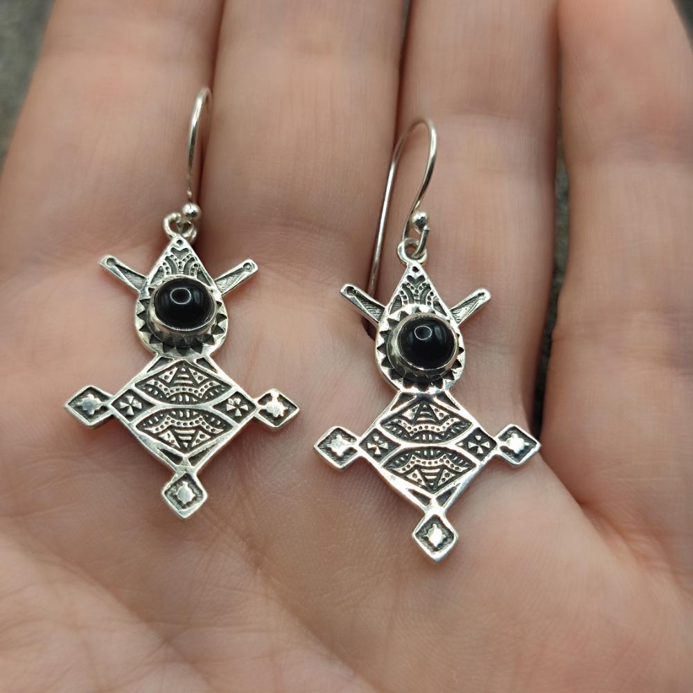 Orecchini tuareg in argento 925 onice nero - ANUPAM