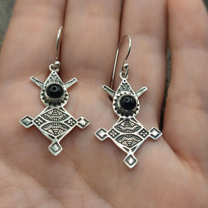 Orecchini tuareg in argento 925 onice nero - ANUPAM