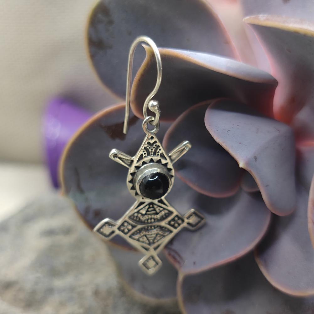 Orecchini tuareg in argento 925 onice nero - ANUPAM