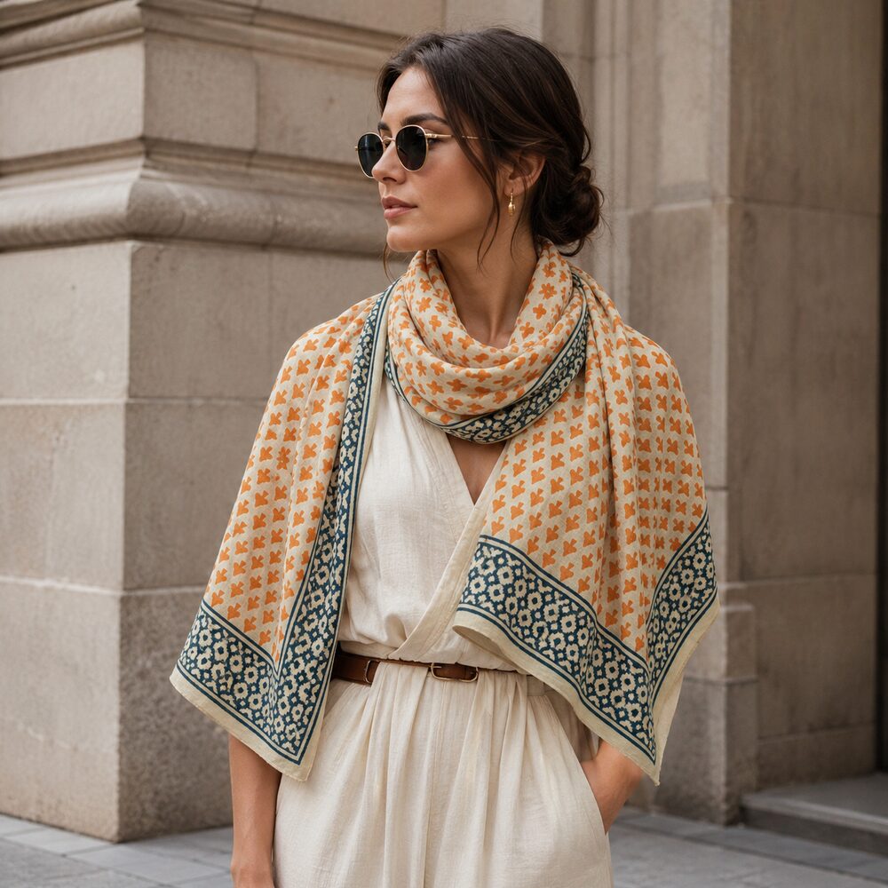 SCIARPA cotone - Pareo indiano artigianale - PIQUE – immagine4