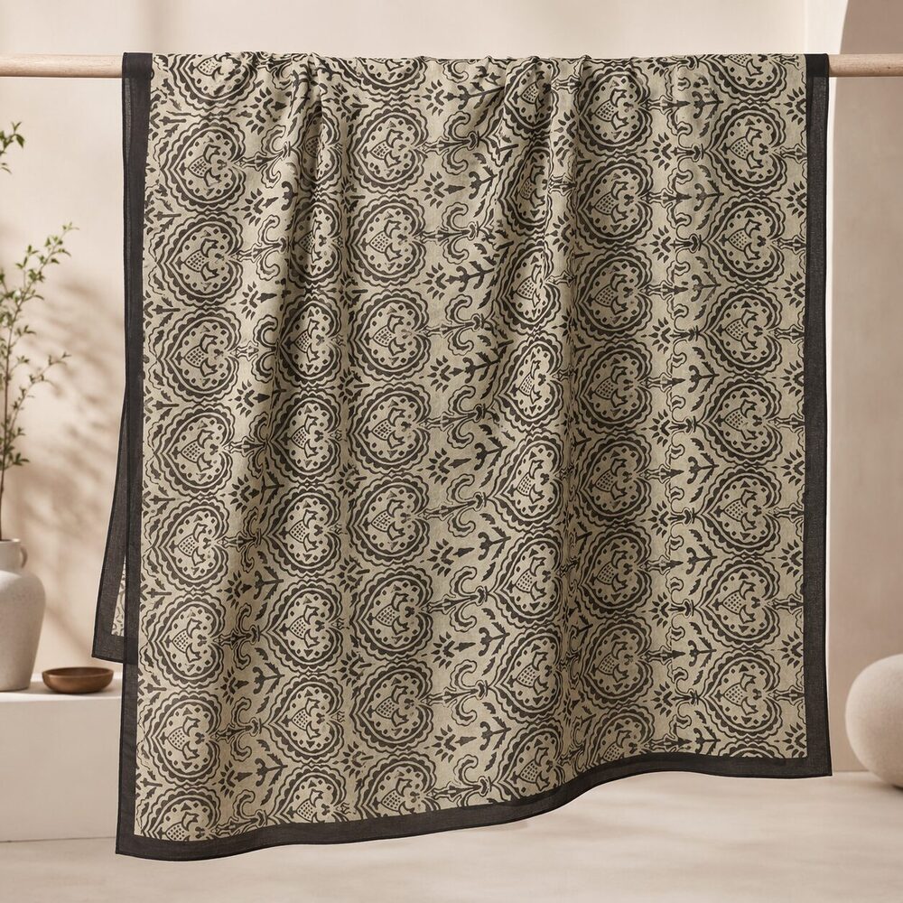 SCIARPA cotone - Pareo indiano artigianale - DANTE – bianco e nero