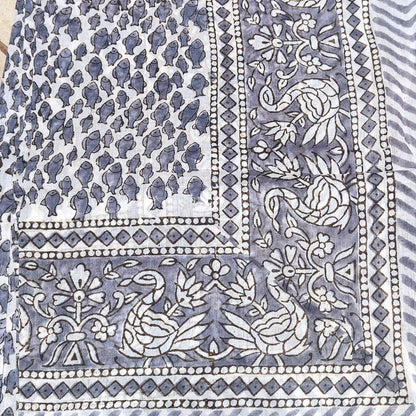 Pareo - Sciarpa UDAY artigianale in cotone con fantasie tribali - Telo da mare – dettaglio bordo