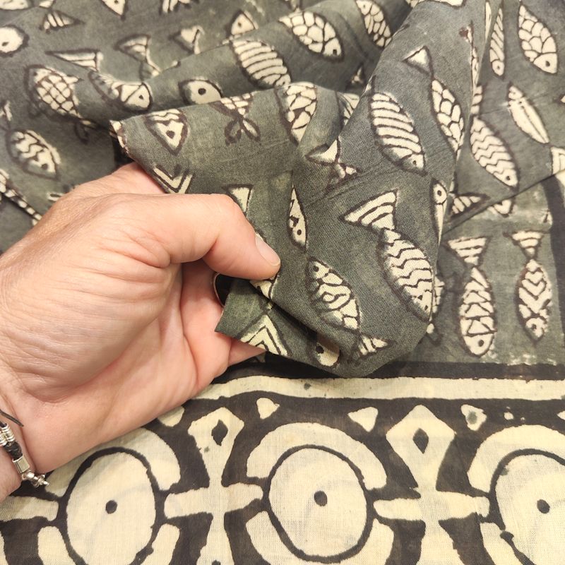 Pareo - Sarong con pesce in 100% cotone artigianale - RANGOON – dettaglio