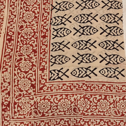 Pareo - Sciarpa artigianale in cotone con ornamenti Pesci – blu e rosso