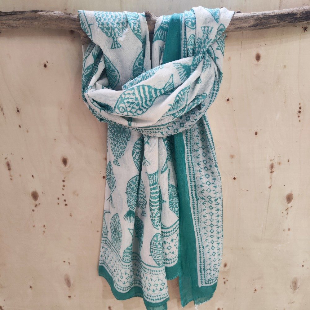 Pareo Sciarpa artigianale in cotone con Pesci - DADA