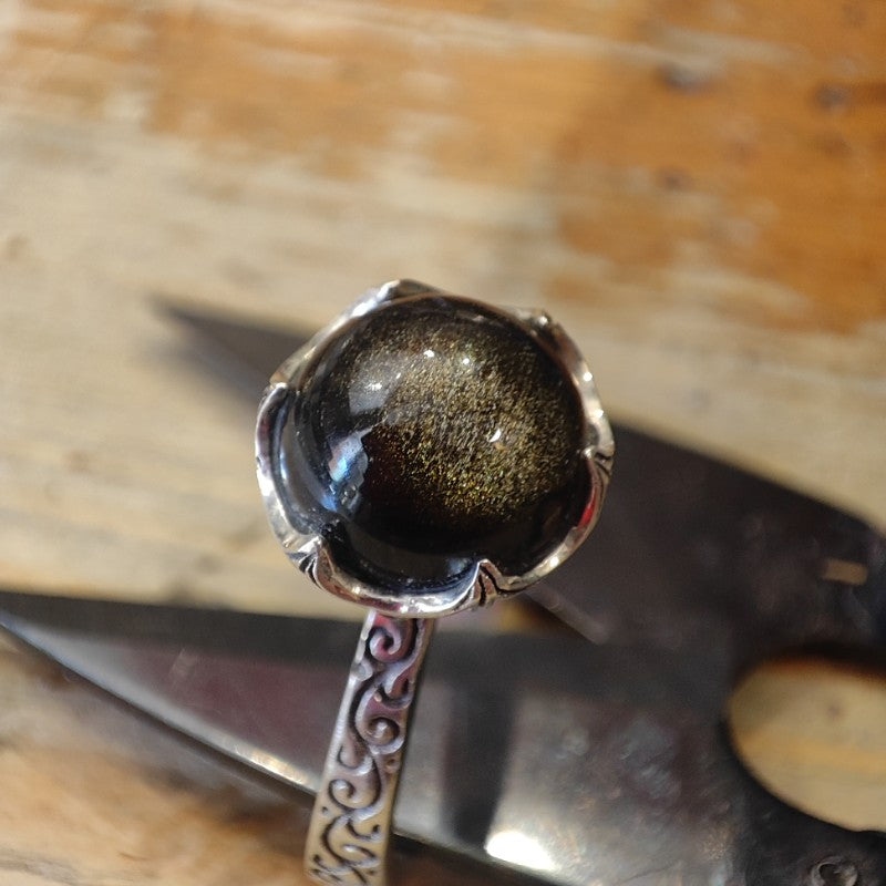 anello ossidiana argento