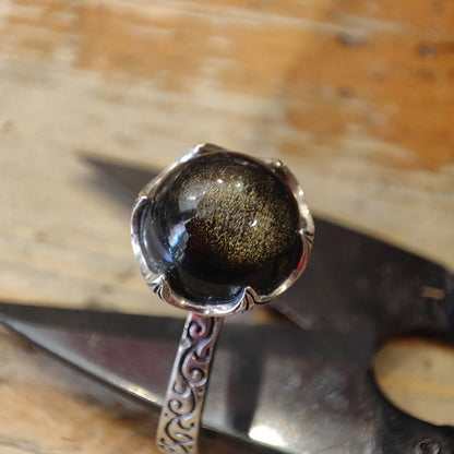 anello ossidiana argento