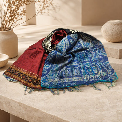 Sciarpa KANTHA con tessuti vintage misto seta ricamo - BLACK