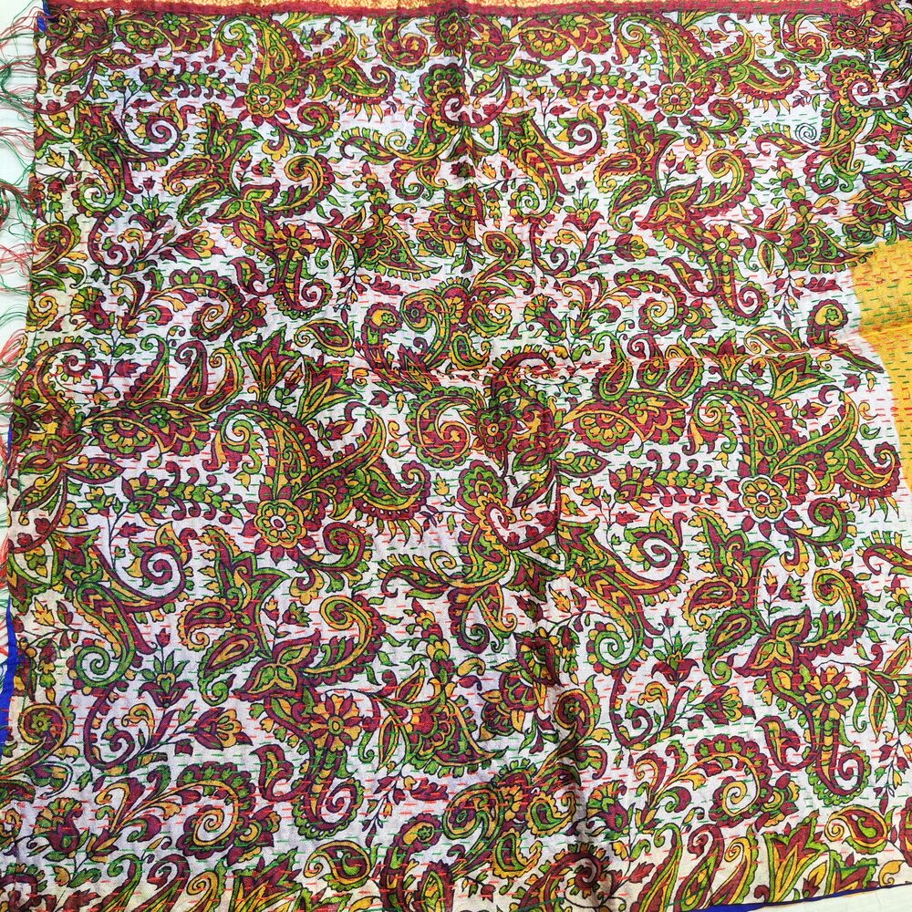 Sciarpa KANTHA con tessuti vintage misto seta ricamo - INDIGO – detail