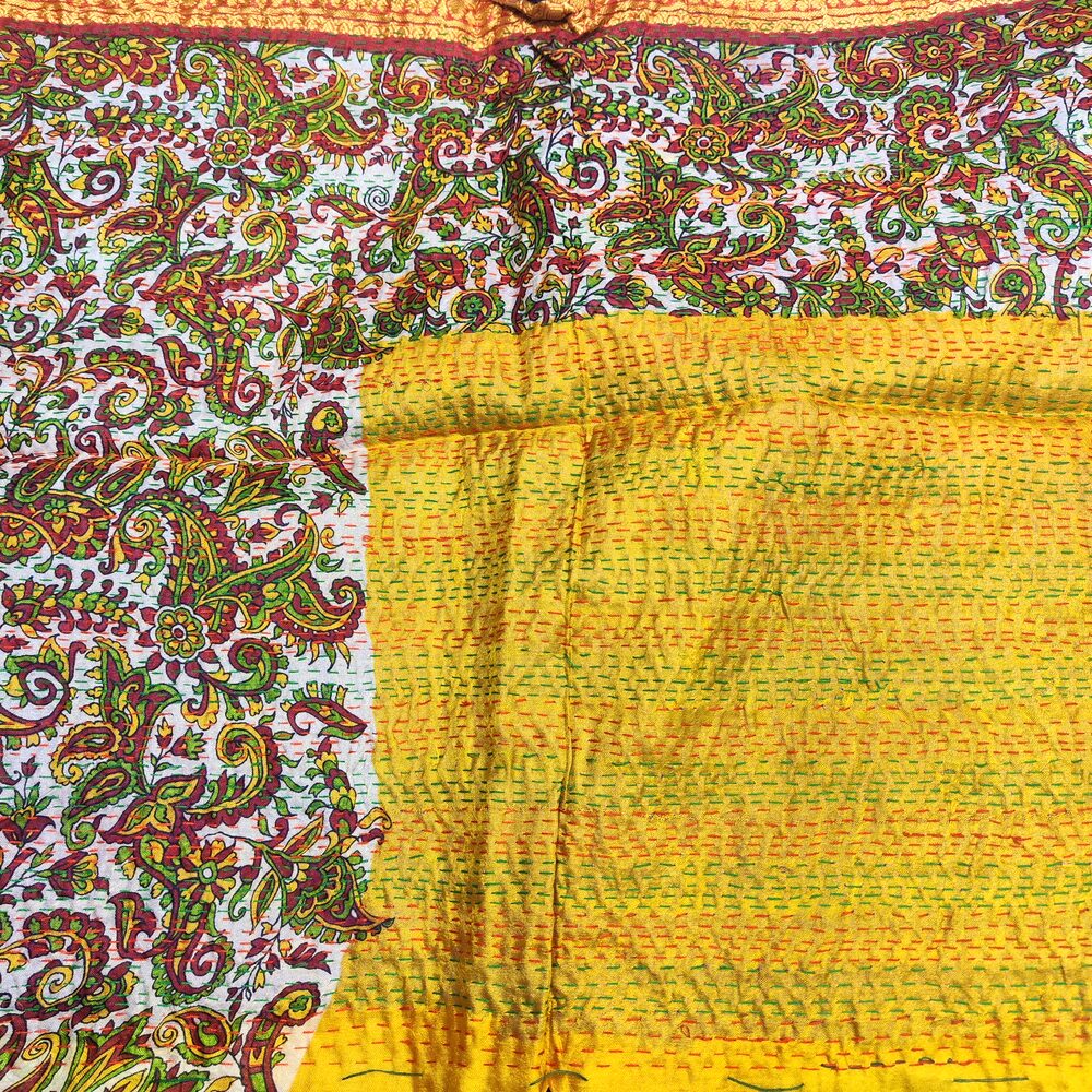 Sciarpa KANTHA con tessuti vintage misto seta ricamo - INDIGO – retro