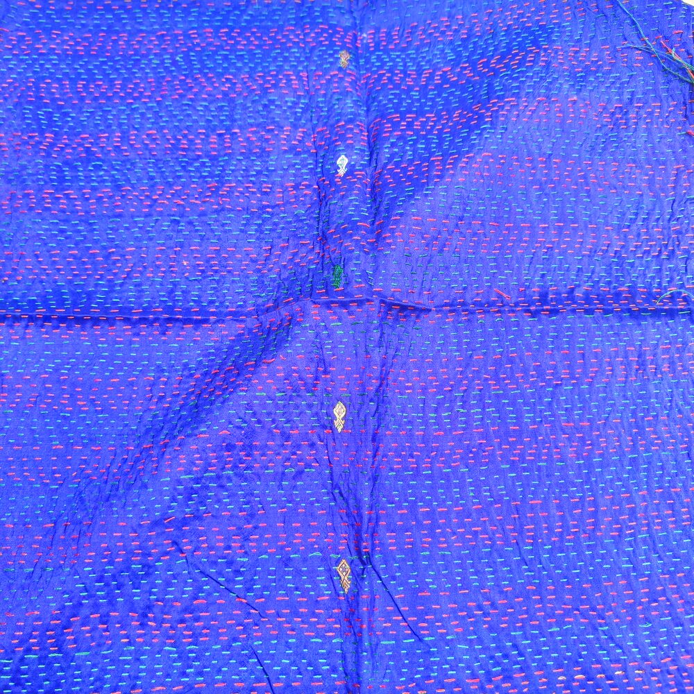 Sciarpa KANTHA con tessuti vintage misto seta ricamo - INDIGO – retro