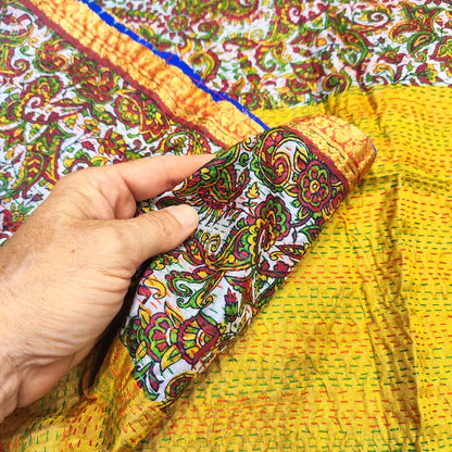 Sciarpa KANTHA con tessuti vintage misto seta ricamo - INDIGO – detail
