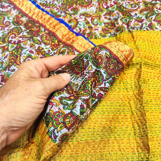 Sciarpa KANTHA con tessuti vintage misto seta ricamo - INDIGO – detail