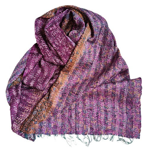 Sciarpa KANTHA con tessuti vintage misto seta ricamo a mano - LAVANDA