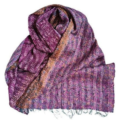 Sciarpa KANTHA con tessuti vintage misto seta ricamo a mano - LAVANDA