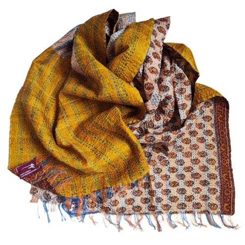 Sciarpa KANTHA con tessuti vintage misto seta ricamo a mano - AAIVAREE – immagine1