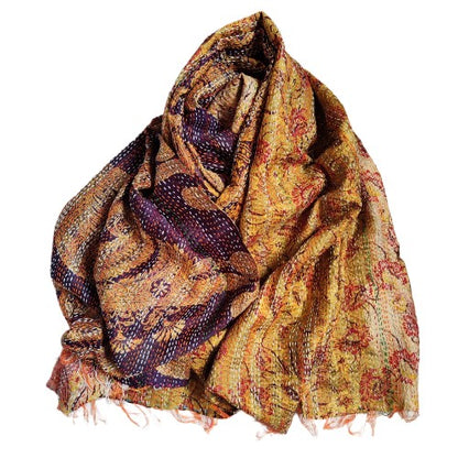 STOLA da donna KANTHA con tessuti vintage misto seta ricamo a mano - CHURAEE