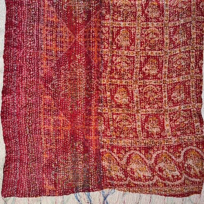 Sciarpa KANTHA con tessuti vintage misto seta ricamo a mano BATIK - ARANCIONE – immagine2