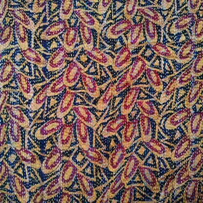 Sciarpa KANTHA con tessuti vintage misto seta ricamo a mano azzurro - RAJA