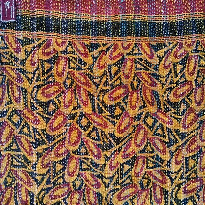 Sciarpa KANTHA con tessuti vintage misto seta ricamo a mano azzurro - RAJA