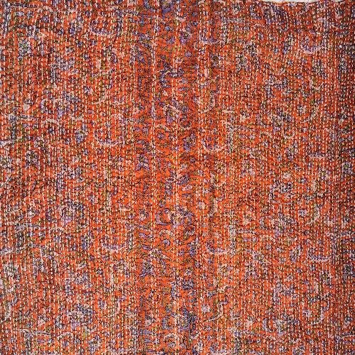 Sciarpa KANTHA con tessuti vintage misto seta ricamo a mano BATIK - ARANCIONE – immagine5