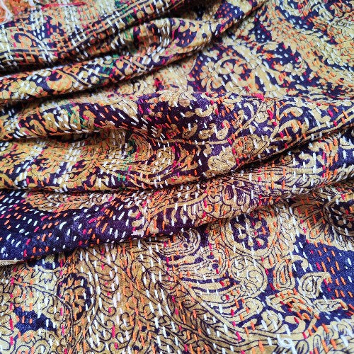 STOLA da donna KANTHA con tessuti vintage misto seta ricamo a mano - CHURAEE
