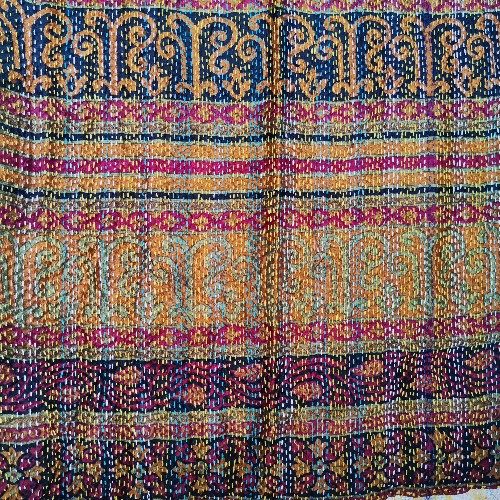Sciarpa KANTHA con tessuti vintage misto seta ricamo a mano azzurro - RAJA – immagine9