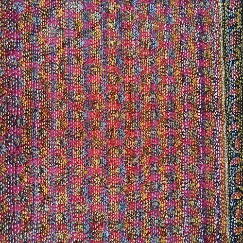 Sciarpa KANTHA con tessuti vintage misto seta ricamo a mano azzurro - RAJA – immagine7