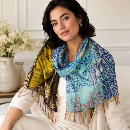 Sciarpa KANTHA con tessuti vintage misto seta ricamo - ALAN