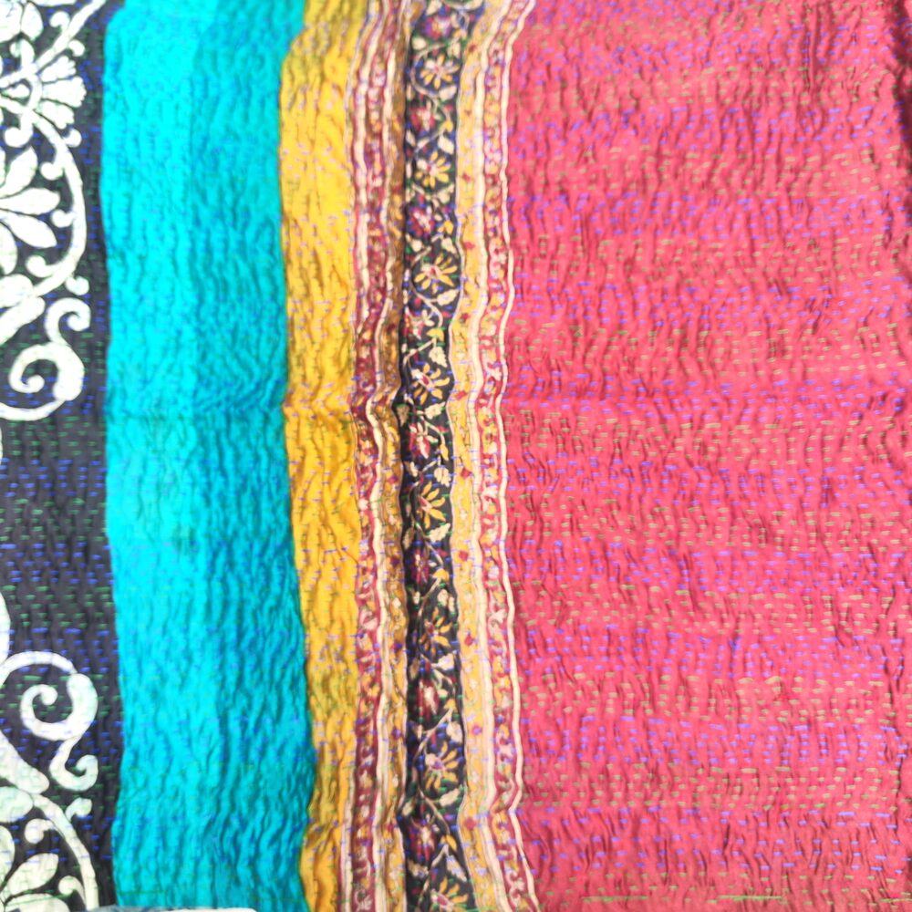 Sciarpa KANTHA con tessuti vintage misto seta ricamo - BLACK