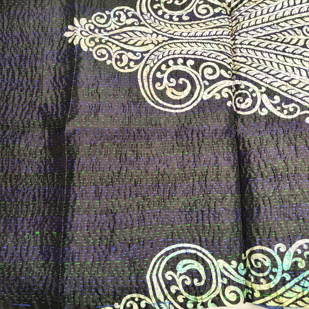 Sciarpa KANTHA con tessuti vintage misto seta ricamo - BLACK