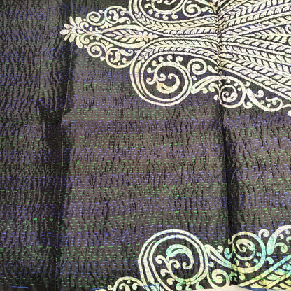 Sciarpa KANTHA con tessuti vintage misto seta ricamo - BLACK