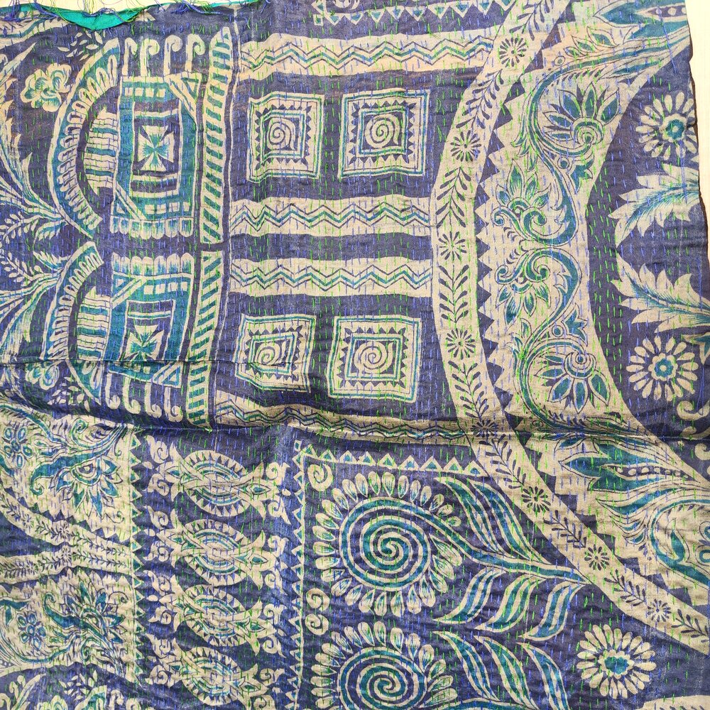 Sciarpa KANTHA con tessuti vintage misto seta ricamo - BLACK