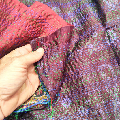 Sciarpa KANTHA con tessuti vintage misto seta ricamo - BLACK