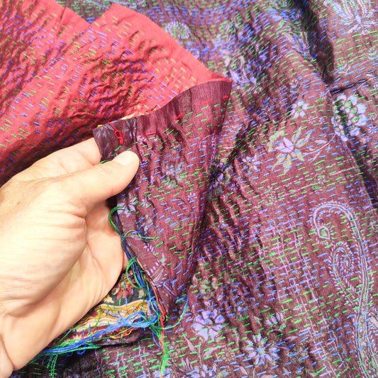 Sciarpa KANTHA con tessuti vintage misto seta ricamo - BLACK