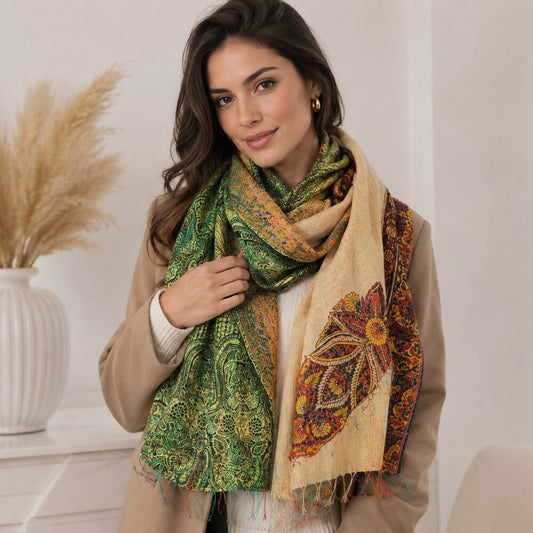 Sciarpa KANTHA con tessuti vintage misto seta ricamo - DAPPA