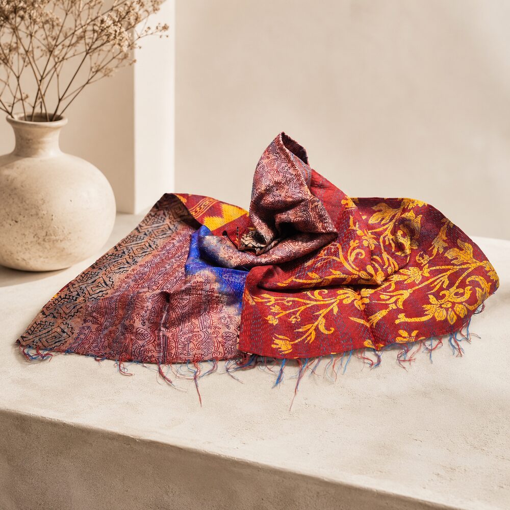 Sciarpa KANTHA con tessuti vintage misto seta ricamo - MING