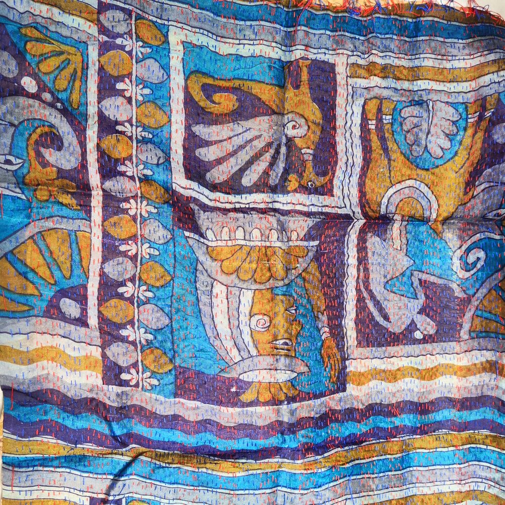 Sciarpa KANTHA con tessuti vintage misto seta ricamo - MIRO – detail