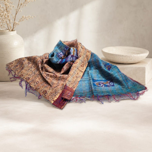 Sciarpa KANTHA con tessuti vintage misto seta ricamo - MIRO – STUDIO