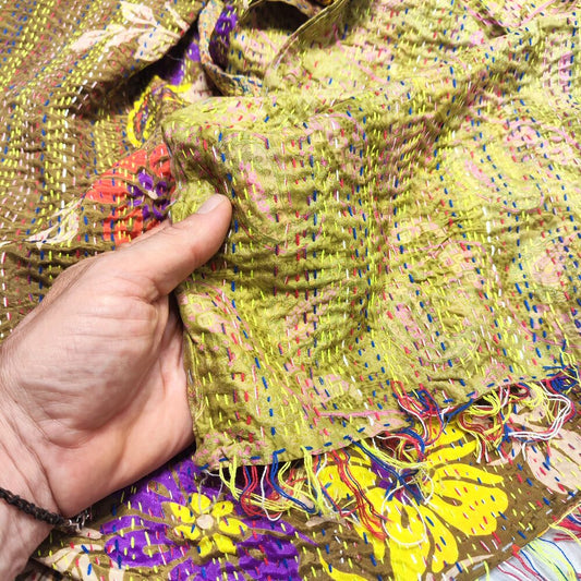 Sciarpa KANTHA con tessuti vintage misto seta ricamo - PROVENCE