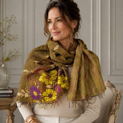 Sciarpa KANTHA con tessuti vintage misto seta ricamo - PROVENCE