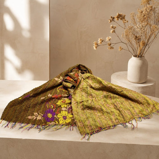 Sciarpa KANTHA con tessuti vintage misto seta ricamo - PROVENCE