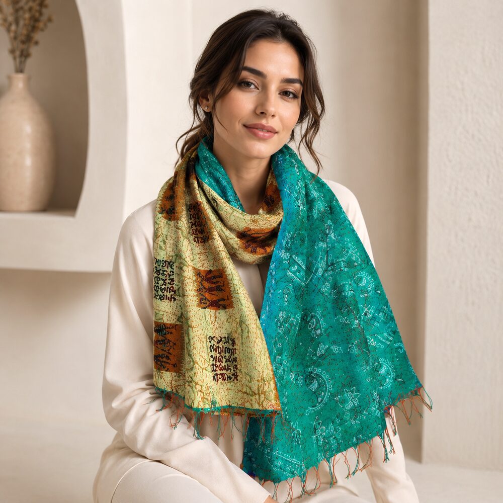 Sciarpa KANTHA con tessuti vintage misto seta ricamo - RANDA