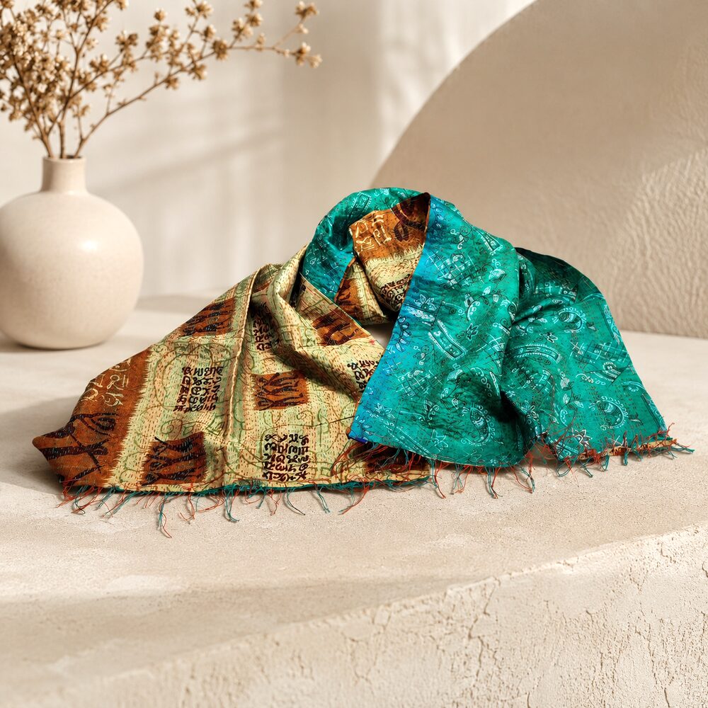 Sciarpa KANTHA con tessuti vintage misto seta ricamo - RANDA
