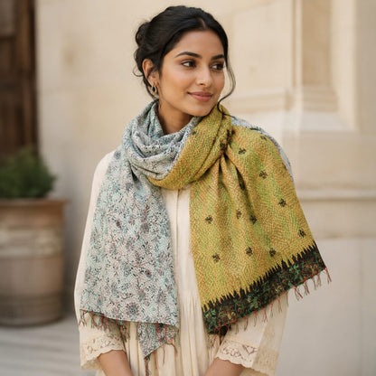 Sciarpa KANTHA con tessuti vintage misto seta ricamo - NAOMI