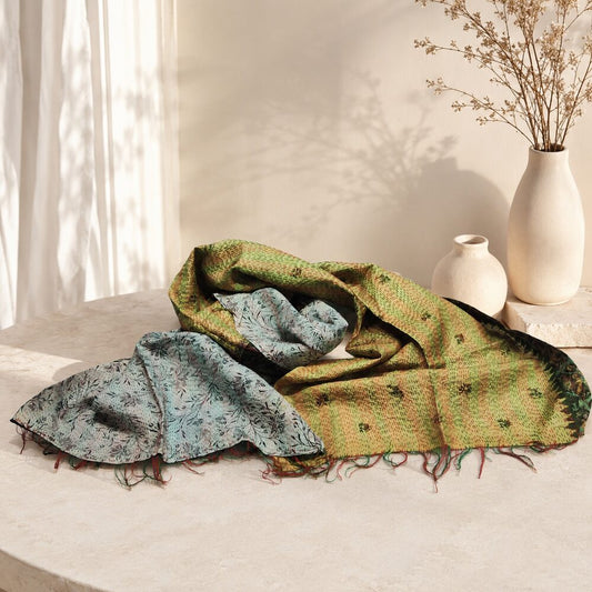 Sciarpa KANTHA con tessuti vintage misto seta ricamo - NAOMI